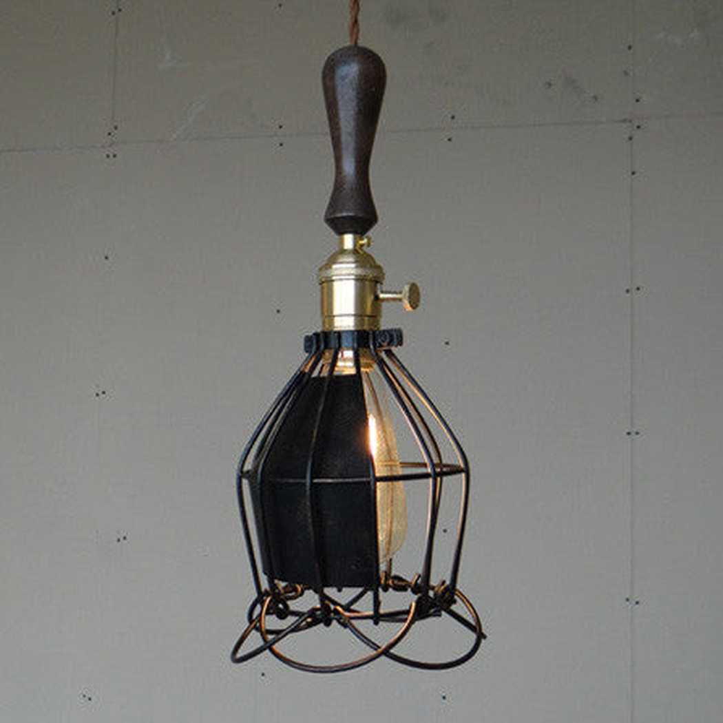 Industrial Loft Pendant Light With Wooden Handle