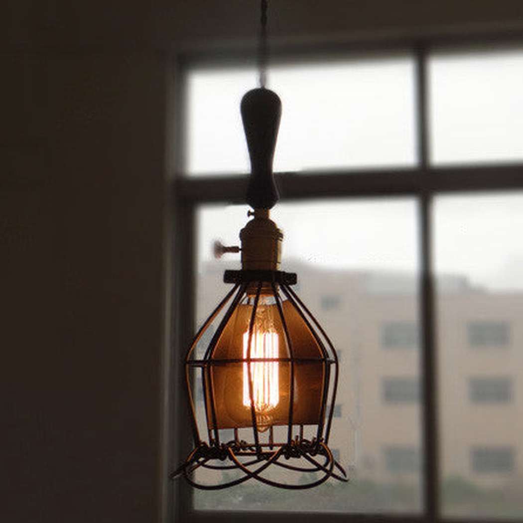 Industrial Loft Pendant Light With Wooden Handle