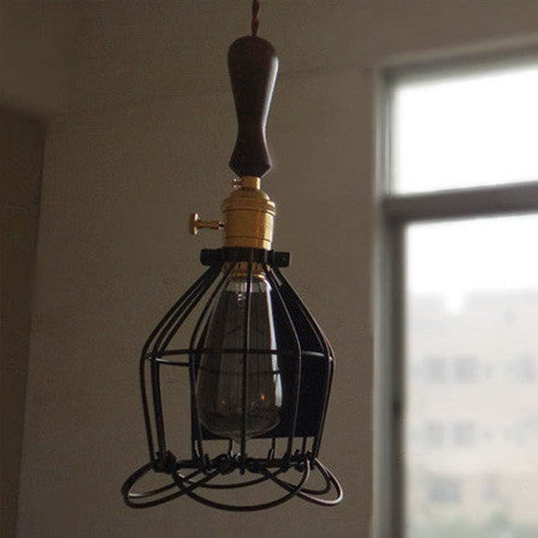 Industrial Loft Pendant Light With Wooden Handle