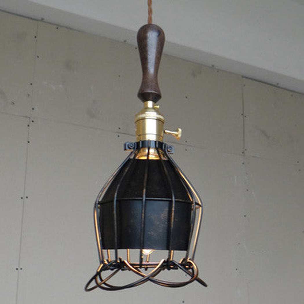 Industrial Loft Pendant Light With Wooden Handle