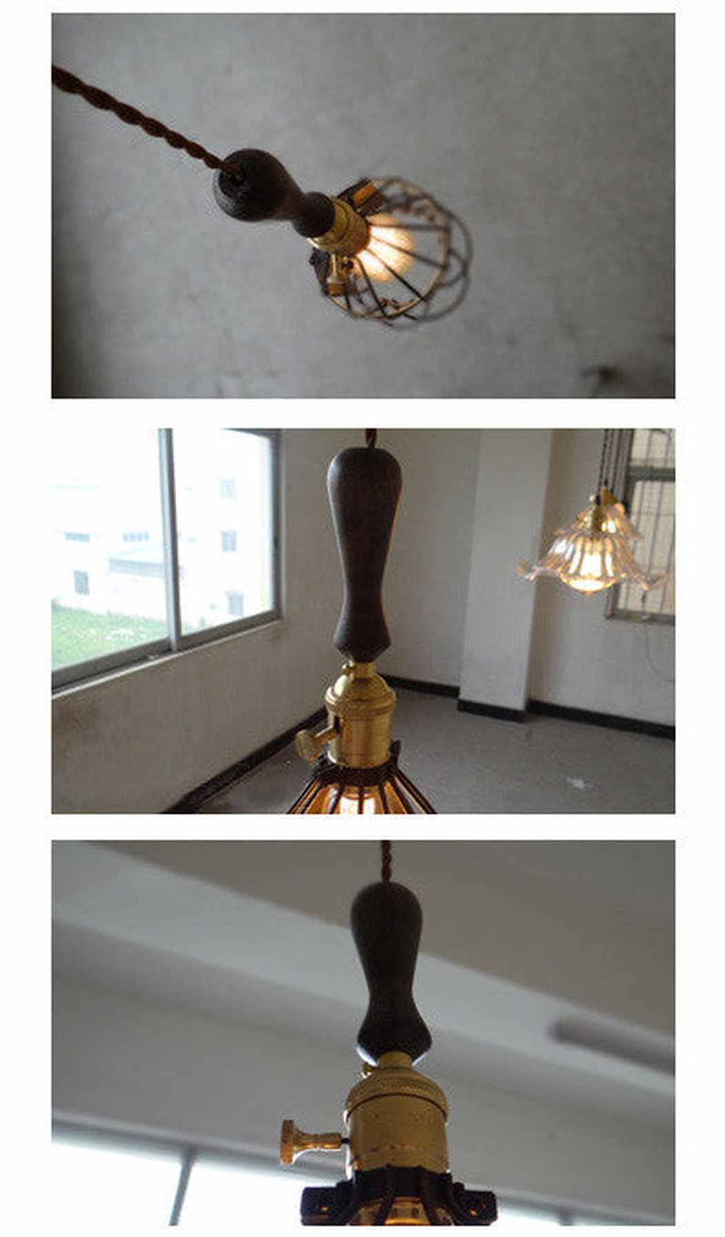 Industrial Loft Pendant Light With Wooden Handle