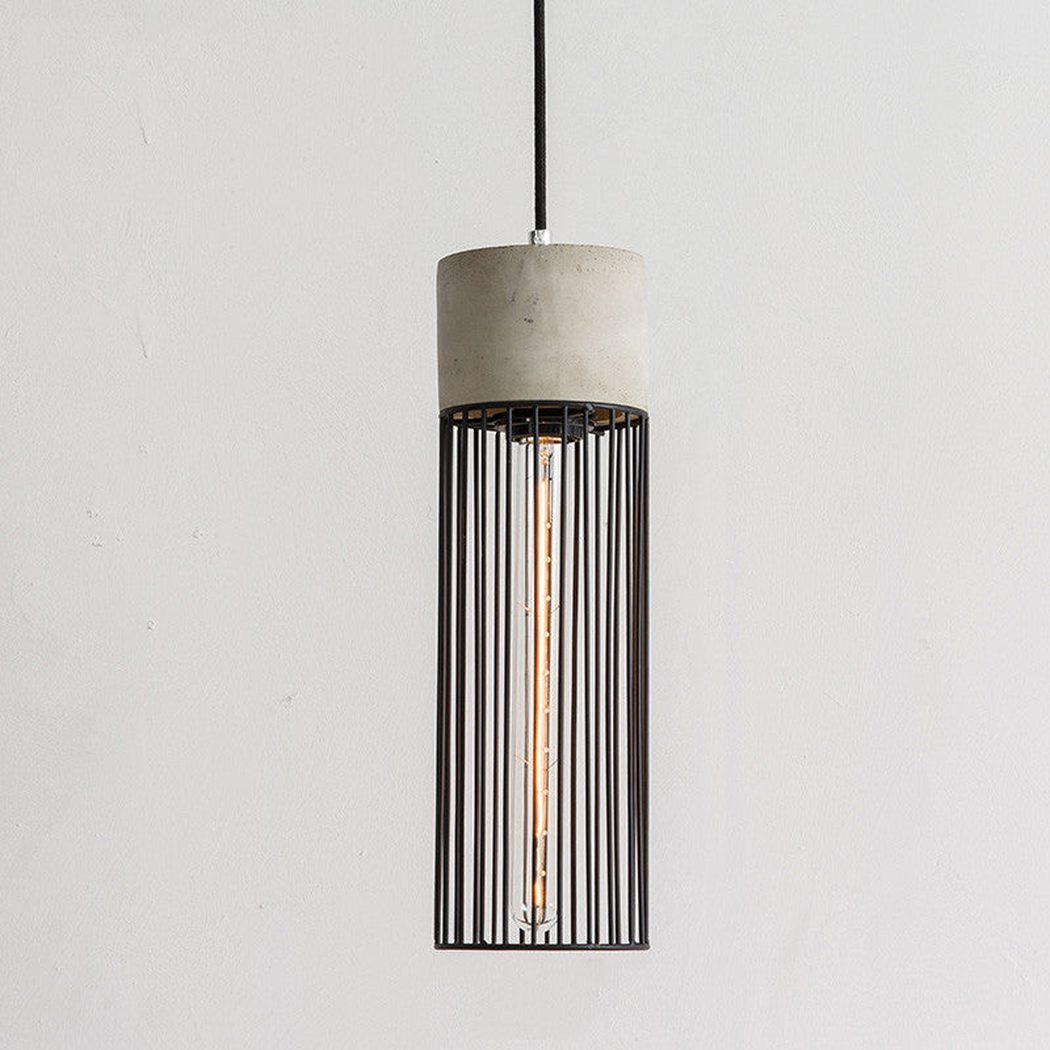 Long pencil concrete steel cage pendant light