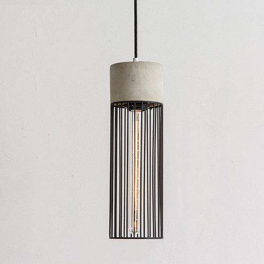 Long pencil concrete steel cage pendant light
