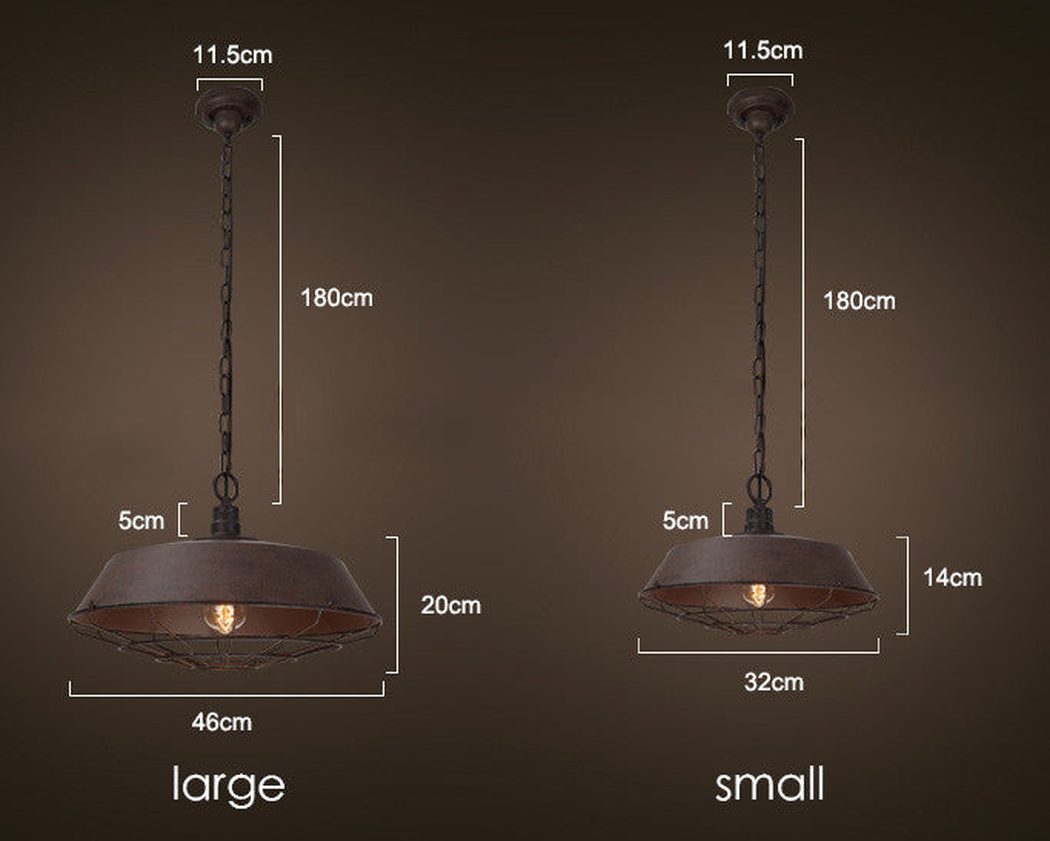 Vintage Industrial Pendant Light With Cage Covering - measurements