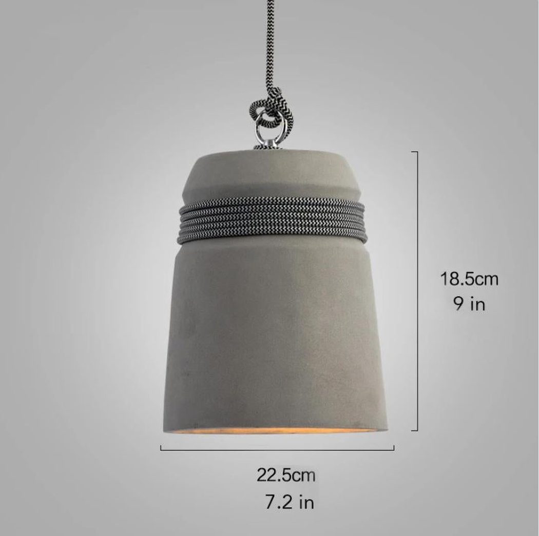 Concrete Cord wrapped Monolith Minimalist Pendant Light with zigzag cord