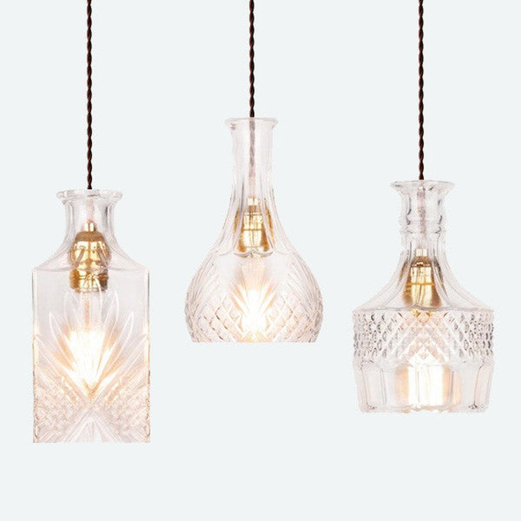 Cut Glass Bottle Shade Brass Fitting Art Deco Pendant Light