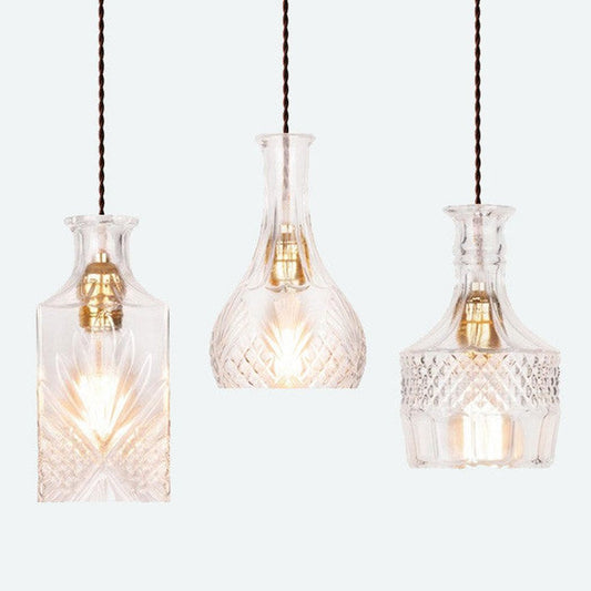 Cut Glass Bottle Shade Brass Fitting Art Deco Pendant Light
