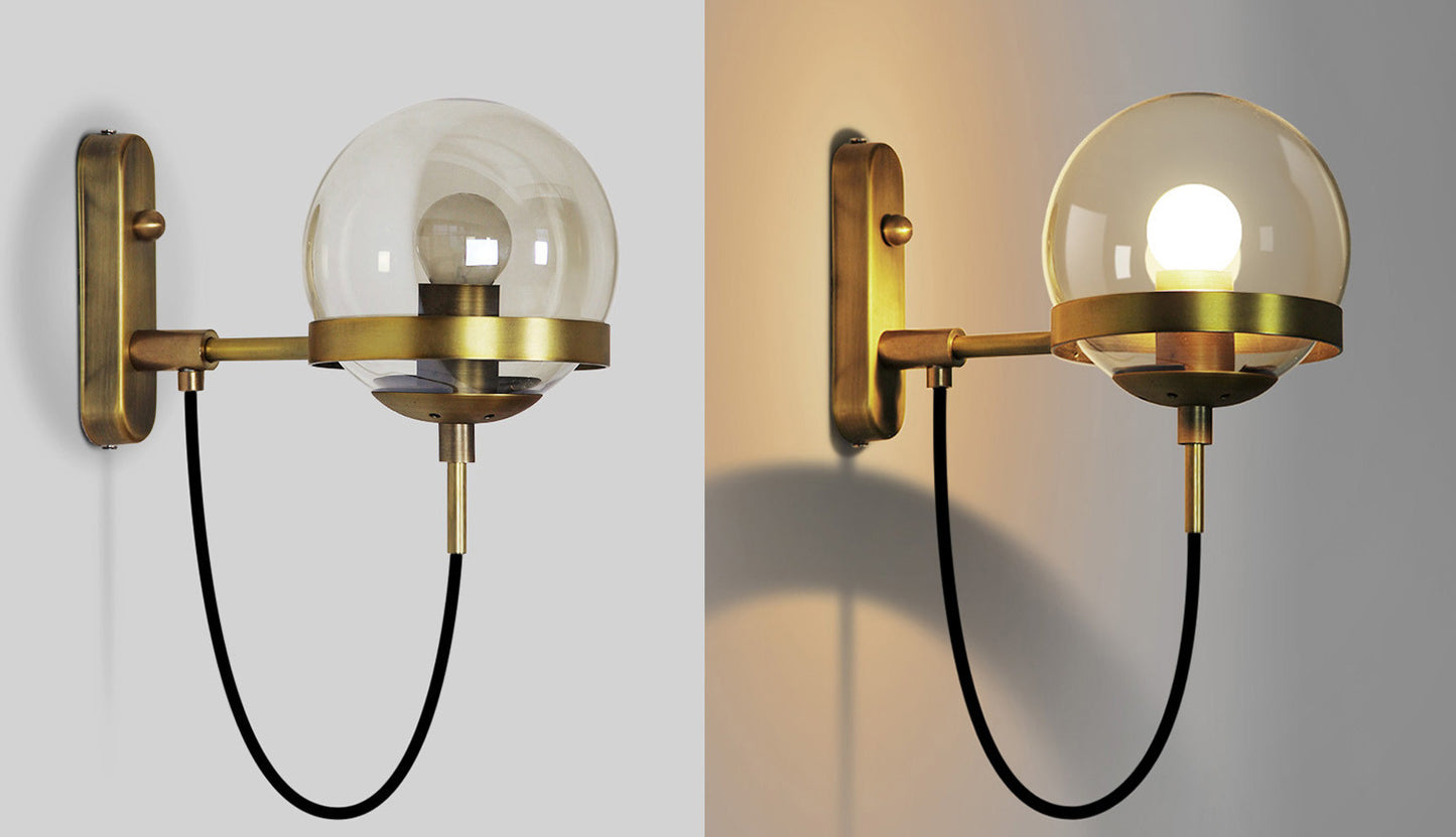 Dexter Glass Orb Brass Wall Light