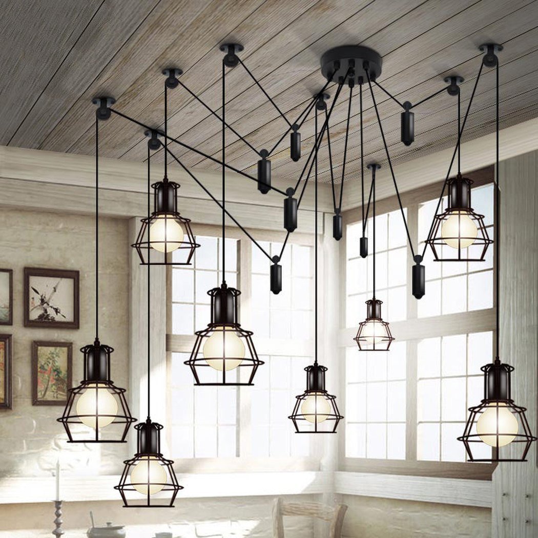 Multi head Work Lamp Cage Chandelier - 8 heads