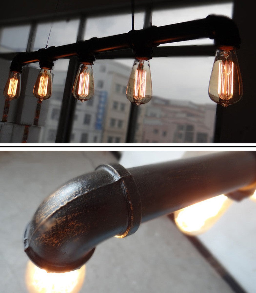 Hanging ceiling metal pipe light in black