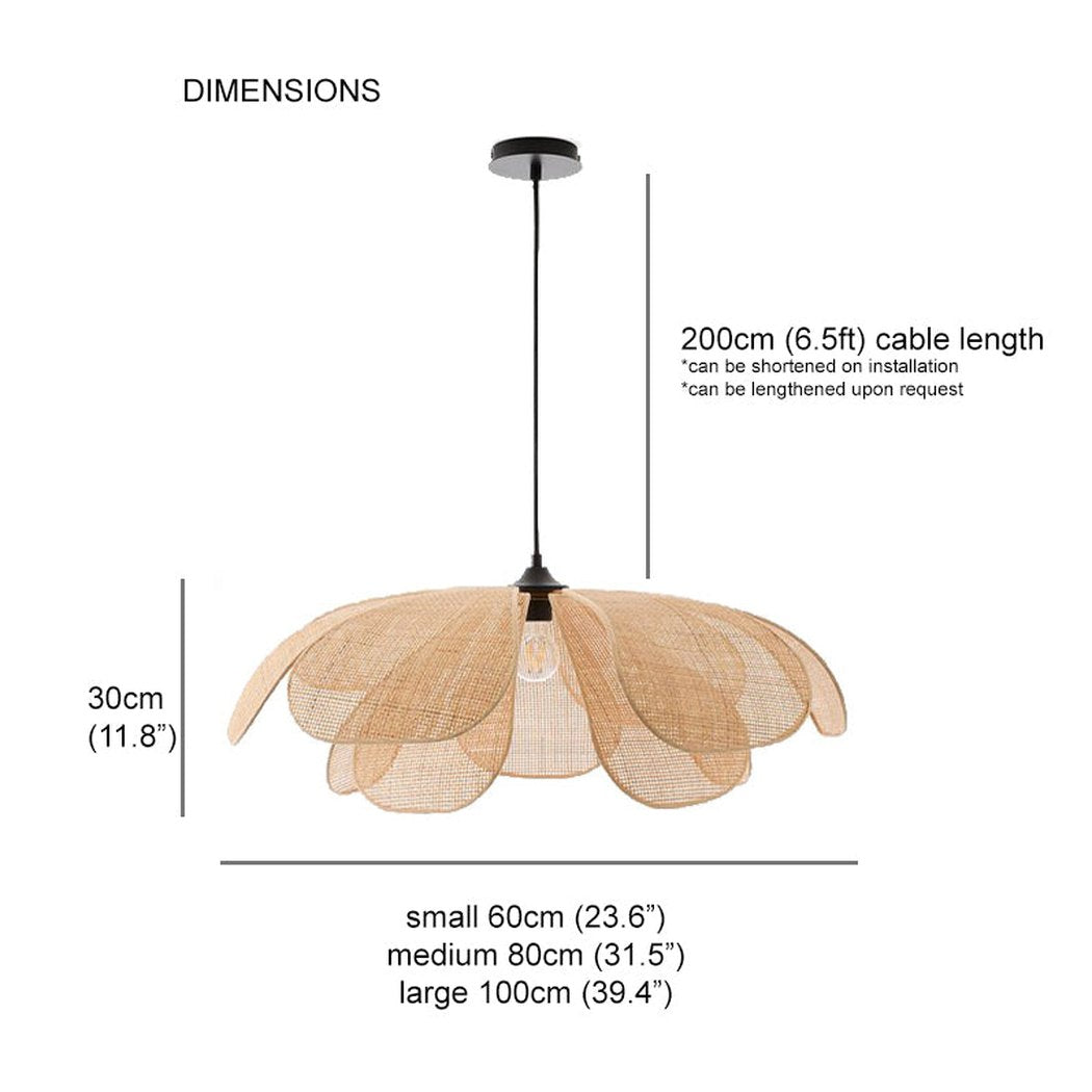 Cefalu Rattan Petals Floral Pendant Light measurements