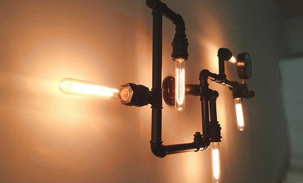 Steampunk water pipe iron wall light with Edison Bulbs
