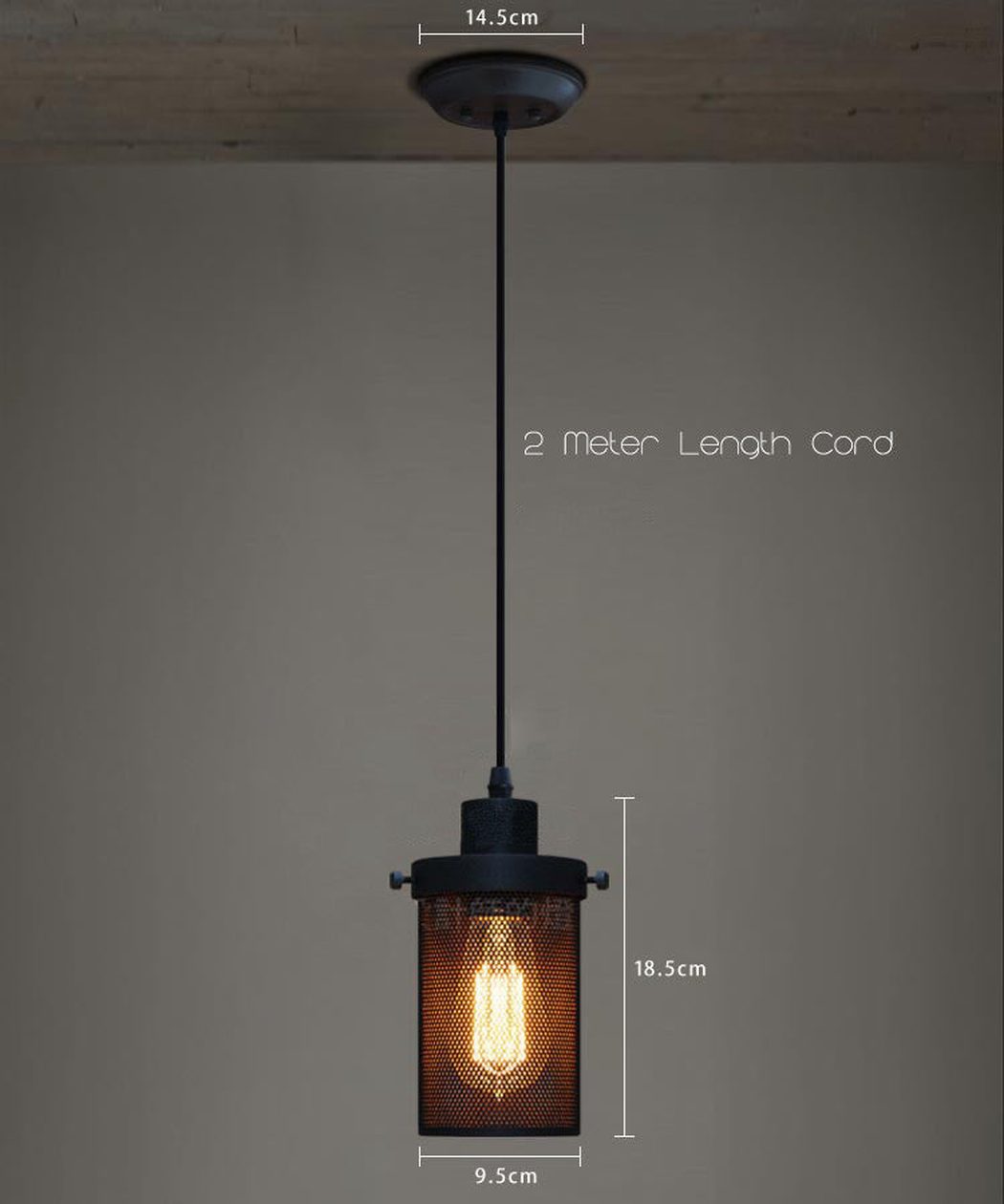 Black Mesh Cylinder Industrial Loft Pendant Light measurements