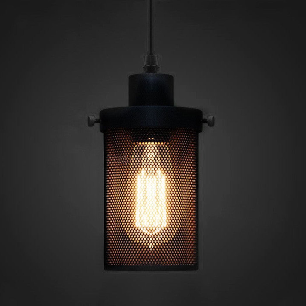 Black Mesh Cylinder Industrial Loft Pendant Light