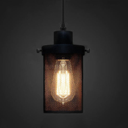 Black Mesh Cylinder Industrial Loft Pendant Light