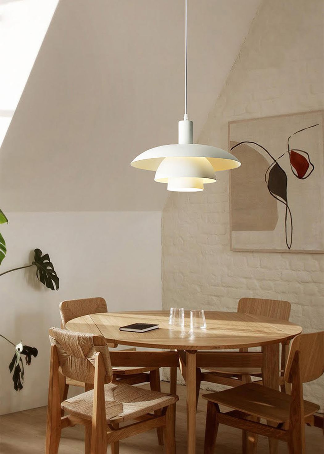 Otago white mid century modern pendant light in art deco style interior