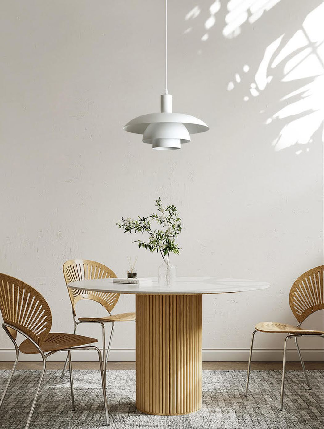 Otago white mid century modern pendant light in fresh interior setting