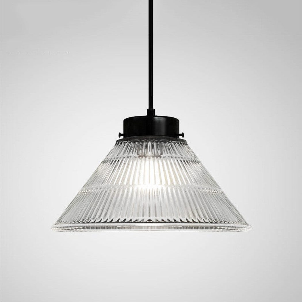 Fluted Glass Shade Brass Fitting Industrial Pendant Light