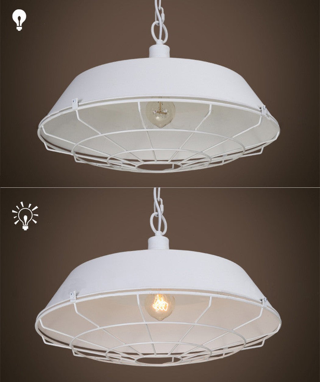 Vintage Industrial Pendant Light With Cage Covering on and off