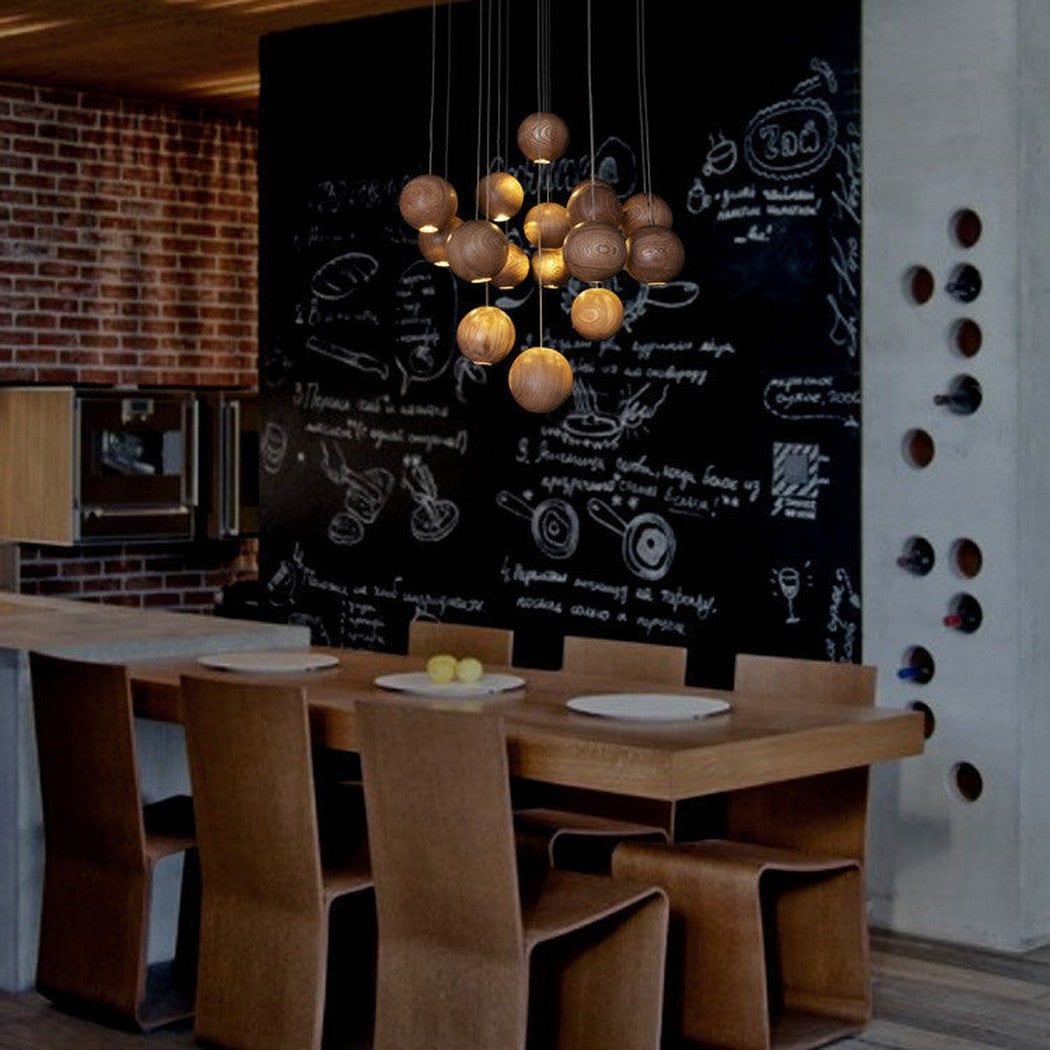 wooden orb Modern Contemporary Chandelier. Cluster Ceiling Light