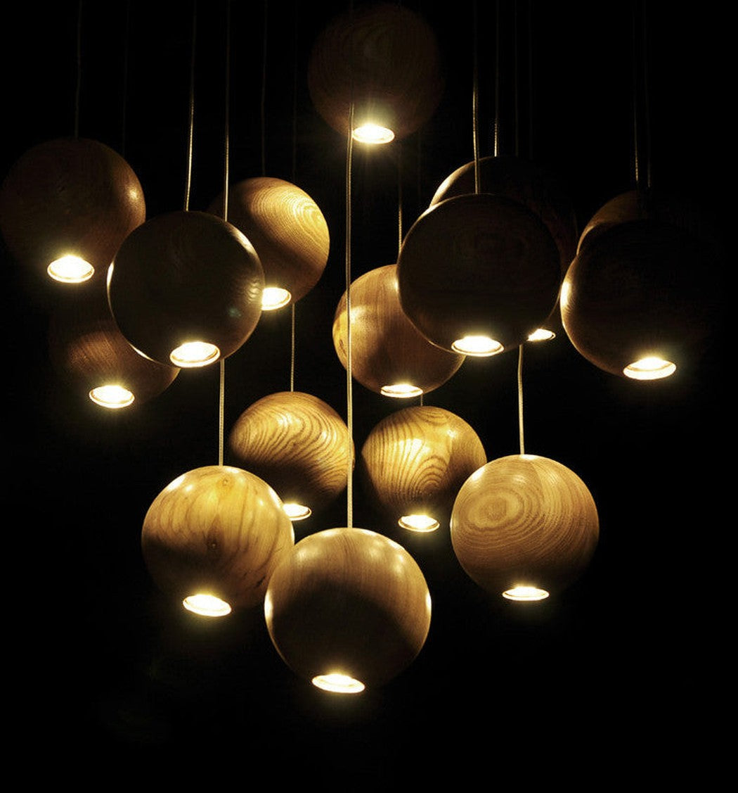 wooden orb Modern Contemporary Chandelier. Cluster Ceiling Light