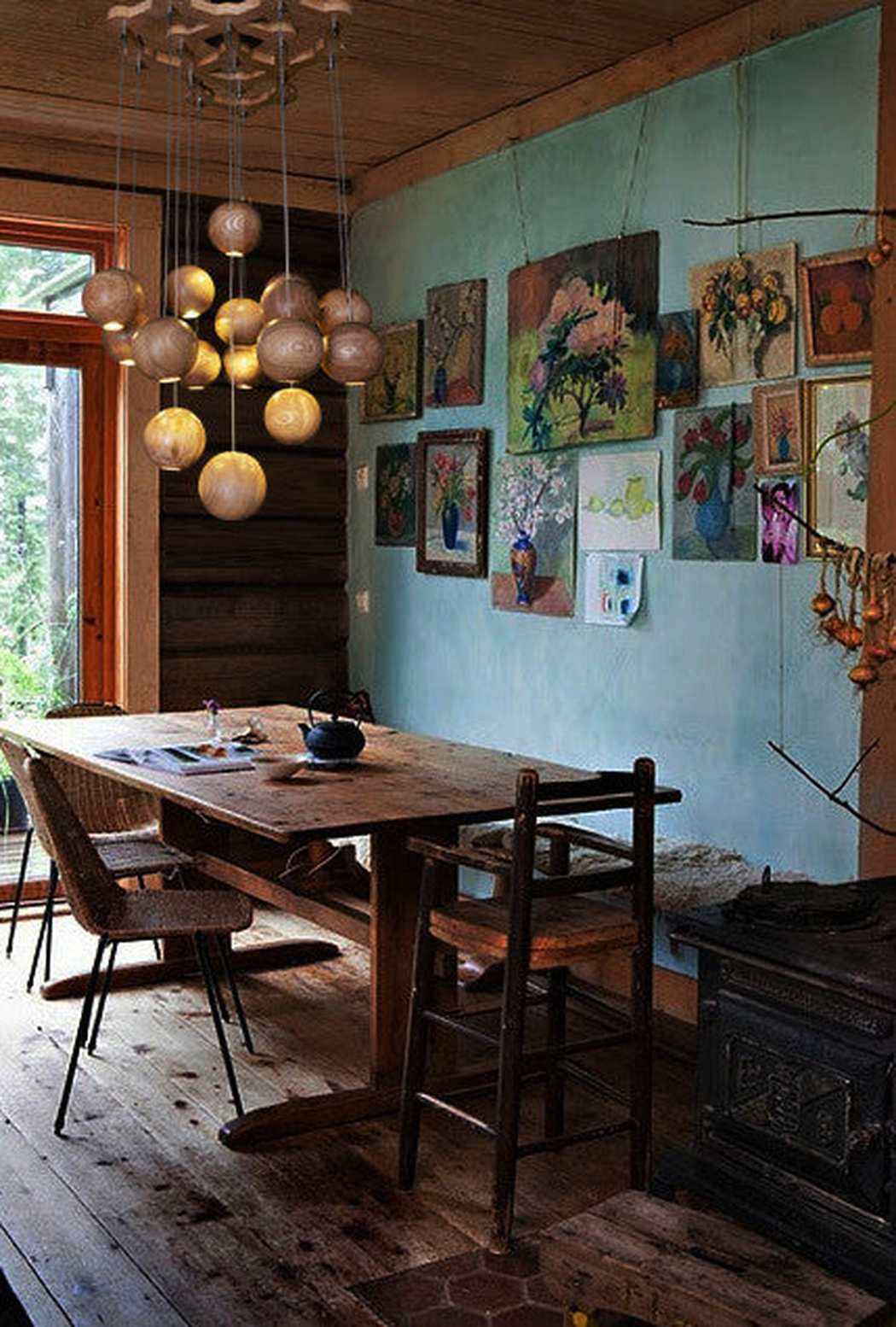 wooden orb Modern Contemporary Chandelier. Cluster Ceiling Light
