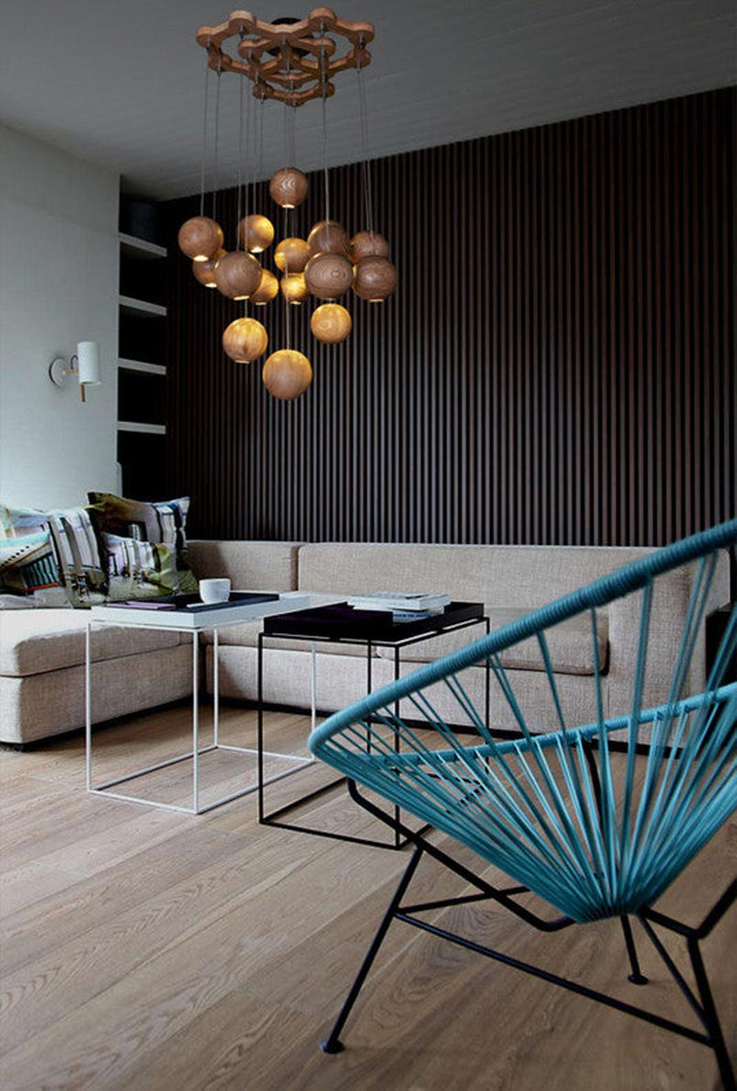 wooden orb Modern Contemporary Chandelier. Cluster Ceiling Light