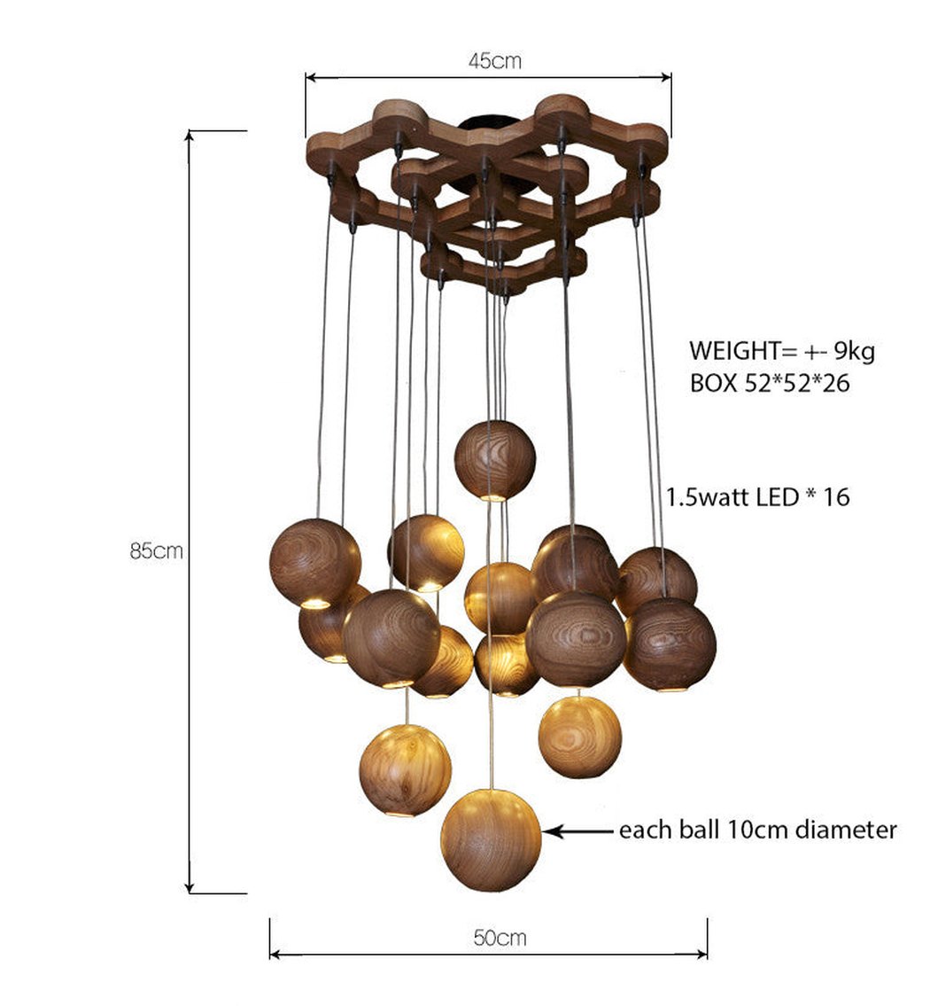 wooden orb Modern Contemporary Chandelier. Cluster Ceiling Light