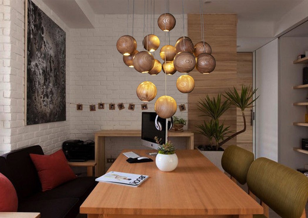 wooden orb Modern Contemporary Chandelier. Cluster Ceiling Light