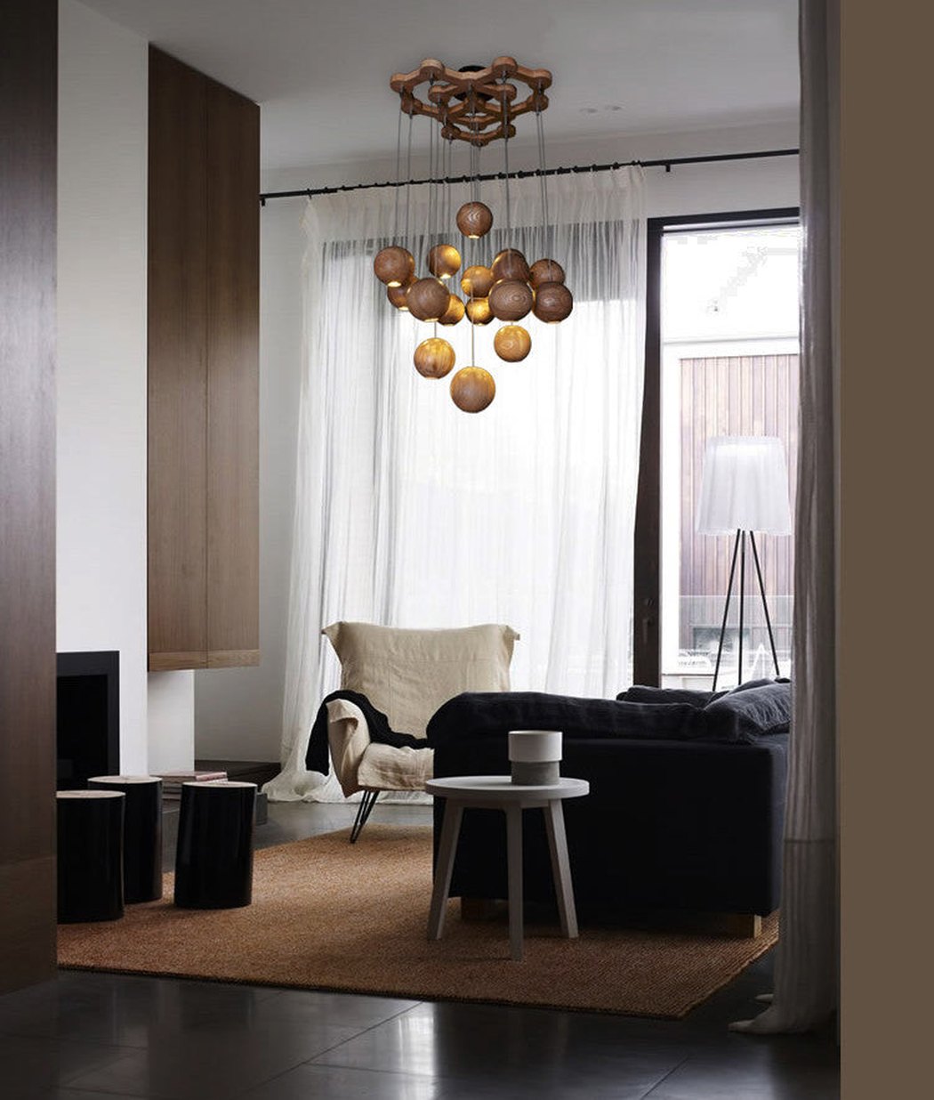 wooden orb Modern Contemporary Chandelier. Cluster Ceiling Light