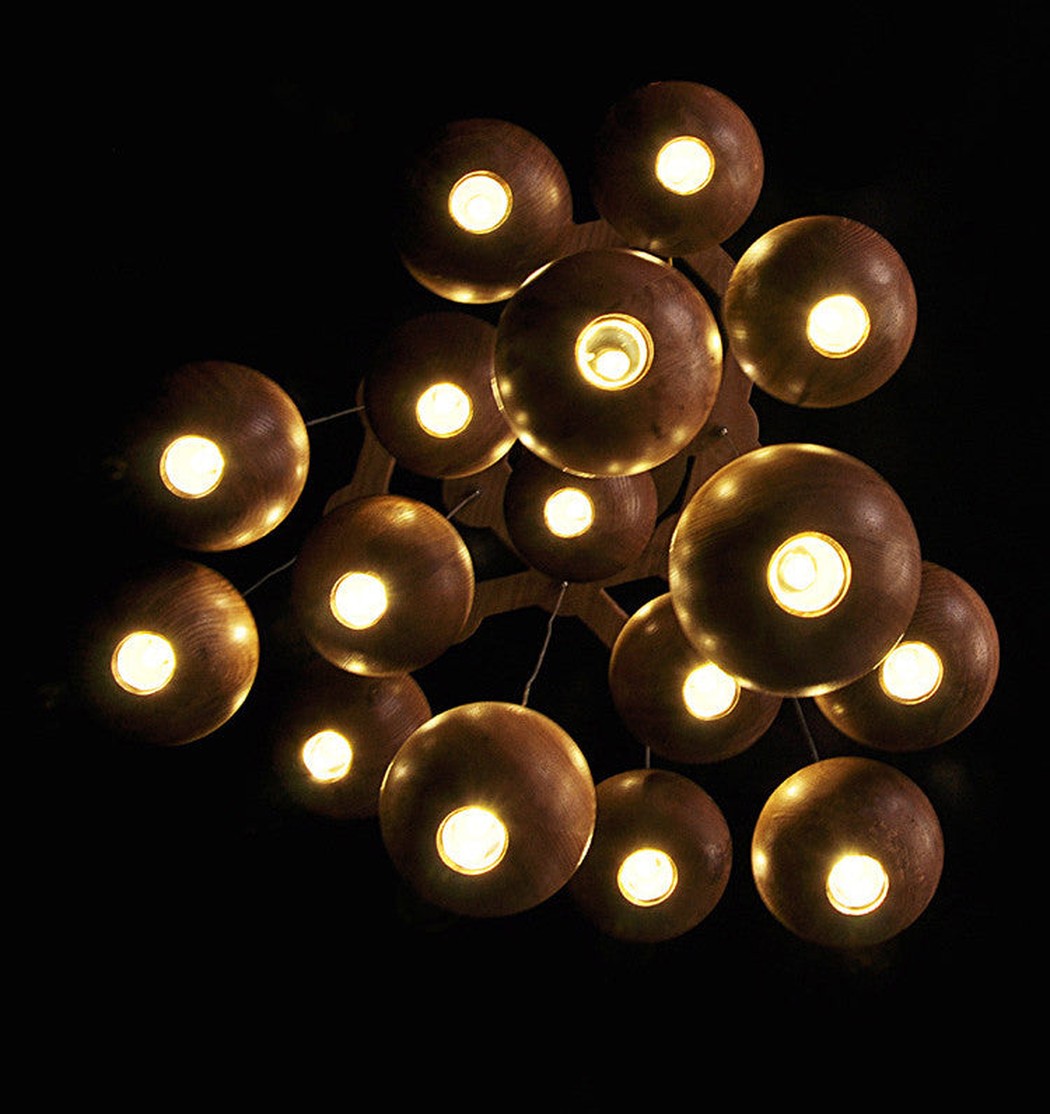wooden orb Modern Contemporary Chandelier. Cluster Ceiling Light