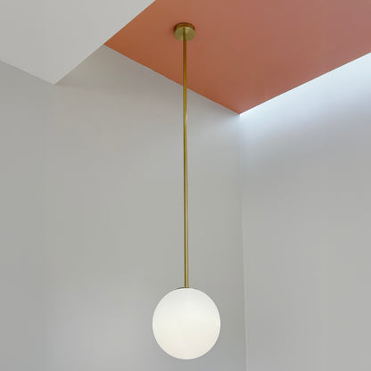 Opaline Milky Glass Brass Rod Mid-century Ceiling Light