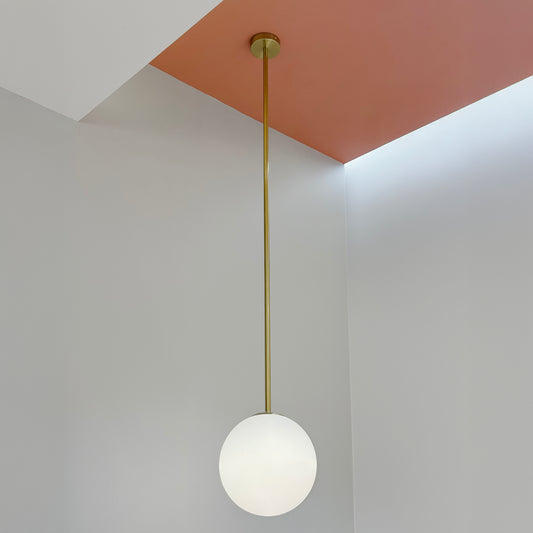 Opaline Milky Glass Brass Rod Mid-century Ceiling Light