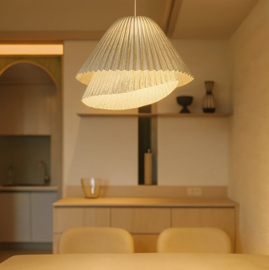 Genoise layered fabric wabi sabi minimalist japandi pendant light