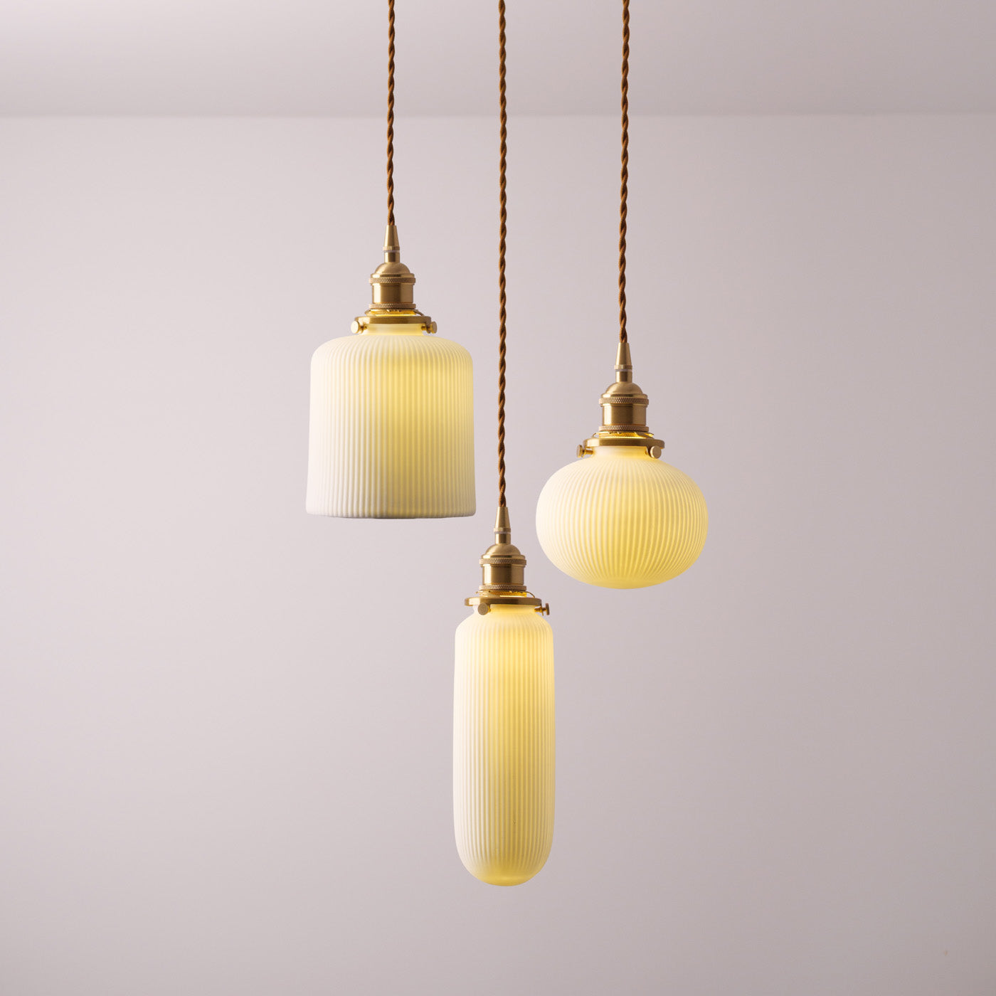Sjöborre Art Deco White Glass Shade Brass Fitting Pendant Light
