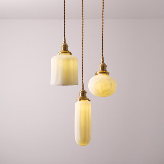 Sjöborre Art Deco White Glass Shade Brass Fitting Pendant Light