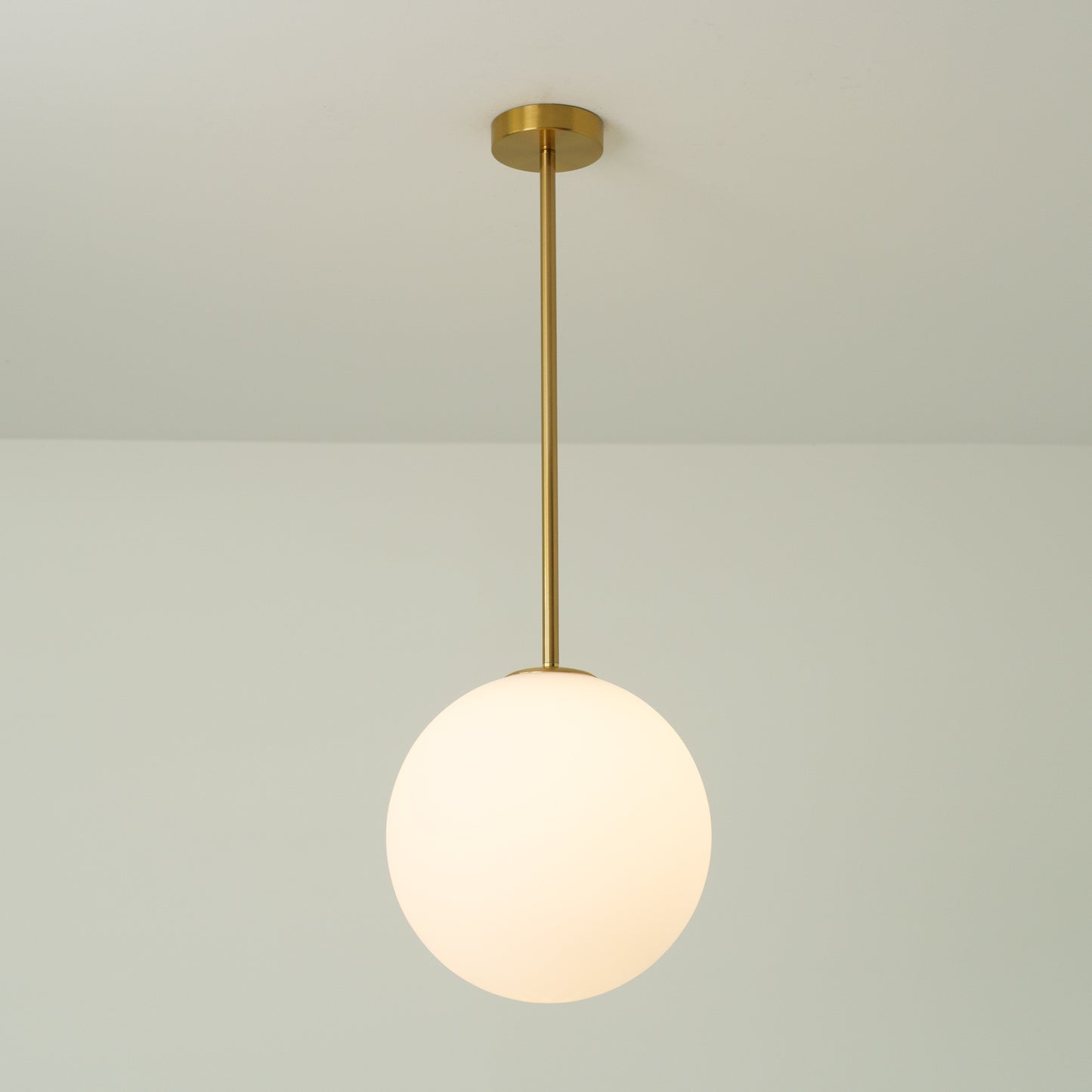 Opaline Milky Glass Brass Rod Mid-century Ceiling Light