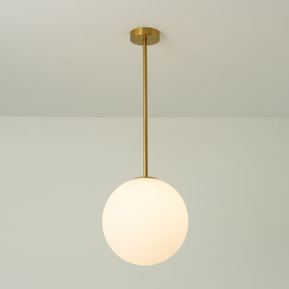 Opaline Milky Glass Brass Rod Mid-century Ceiling Light