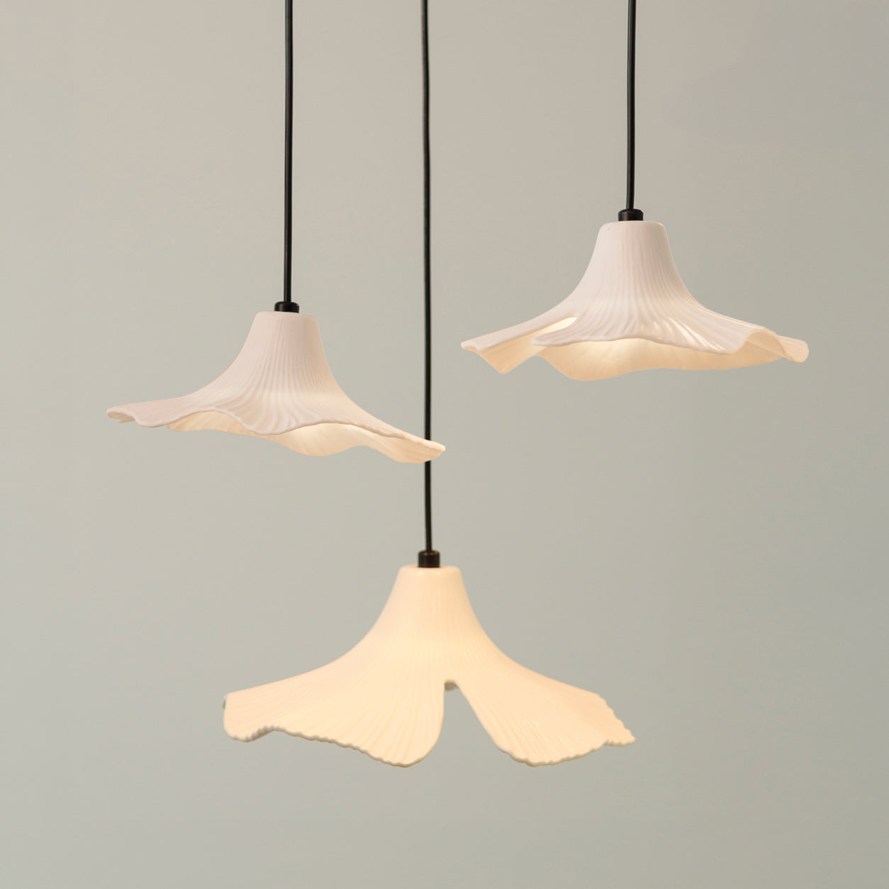 Sculptural Porcelain Ginkgo Leaf Wabi-sabi Pendant Light Chandelier