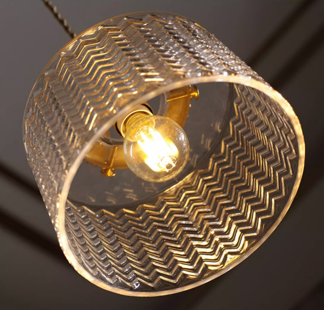 Jaipur Fluted Dome Glass With Brass Fitting Art Deco Pendant Light