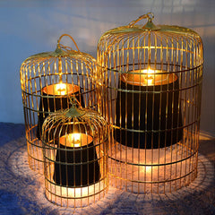 Brass Colour Bird Cage With Black Shade Pendant Light