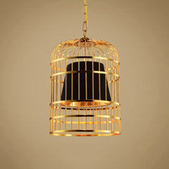 Brass Colour Bird Cage With Black Shade Pendant Light