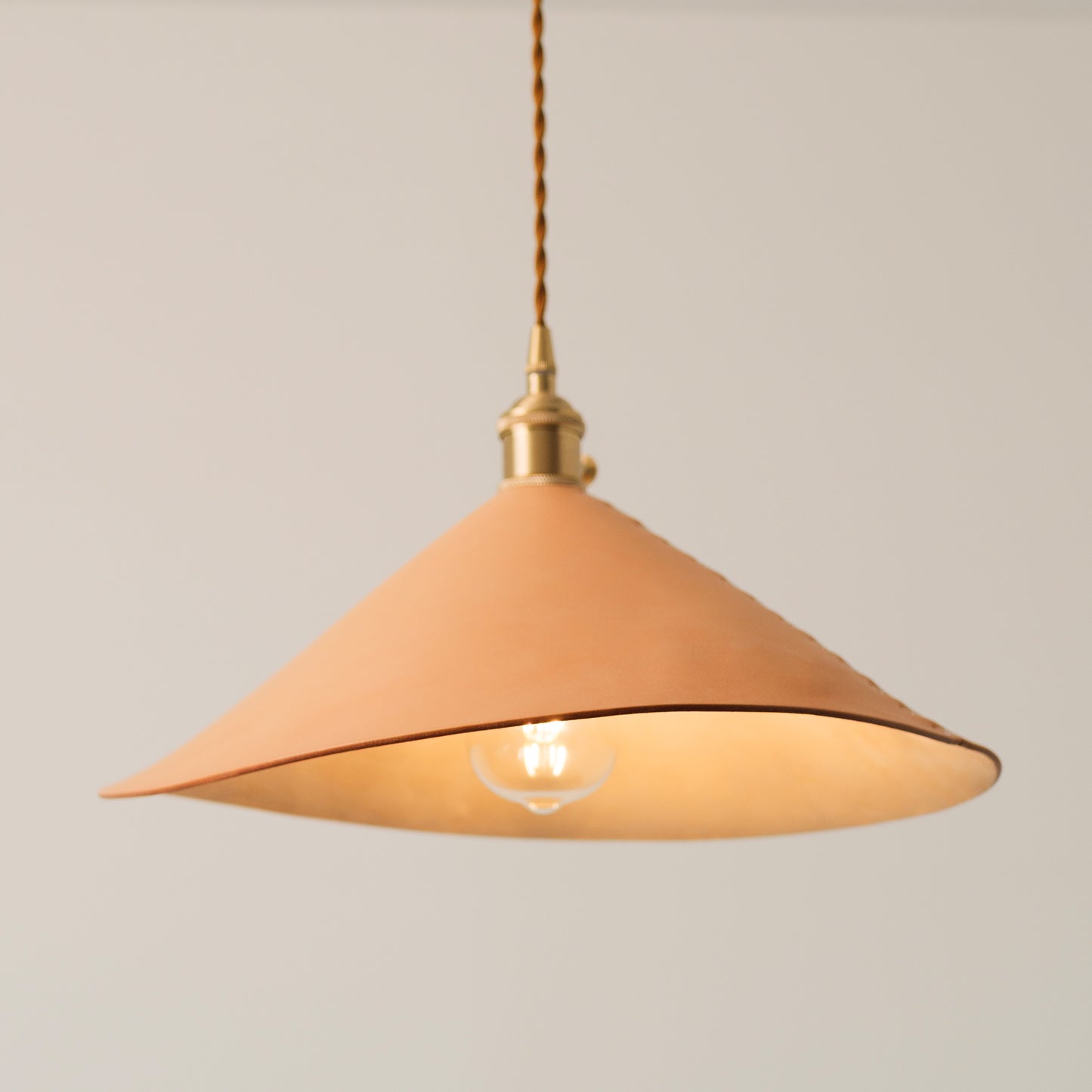 Baxter Leather Cone Shade Brass Fitting Pendant Light