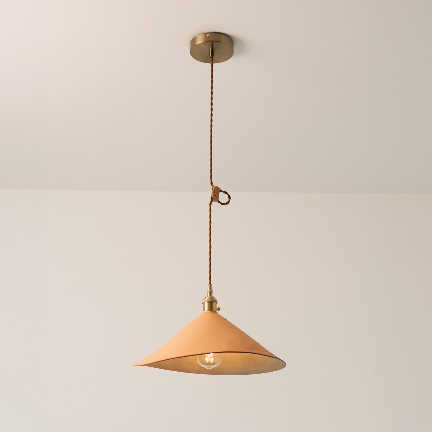 Baxter Leather Cone Shade Brass Fitting Pendant Light