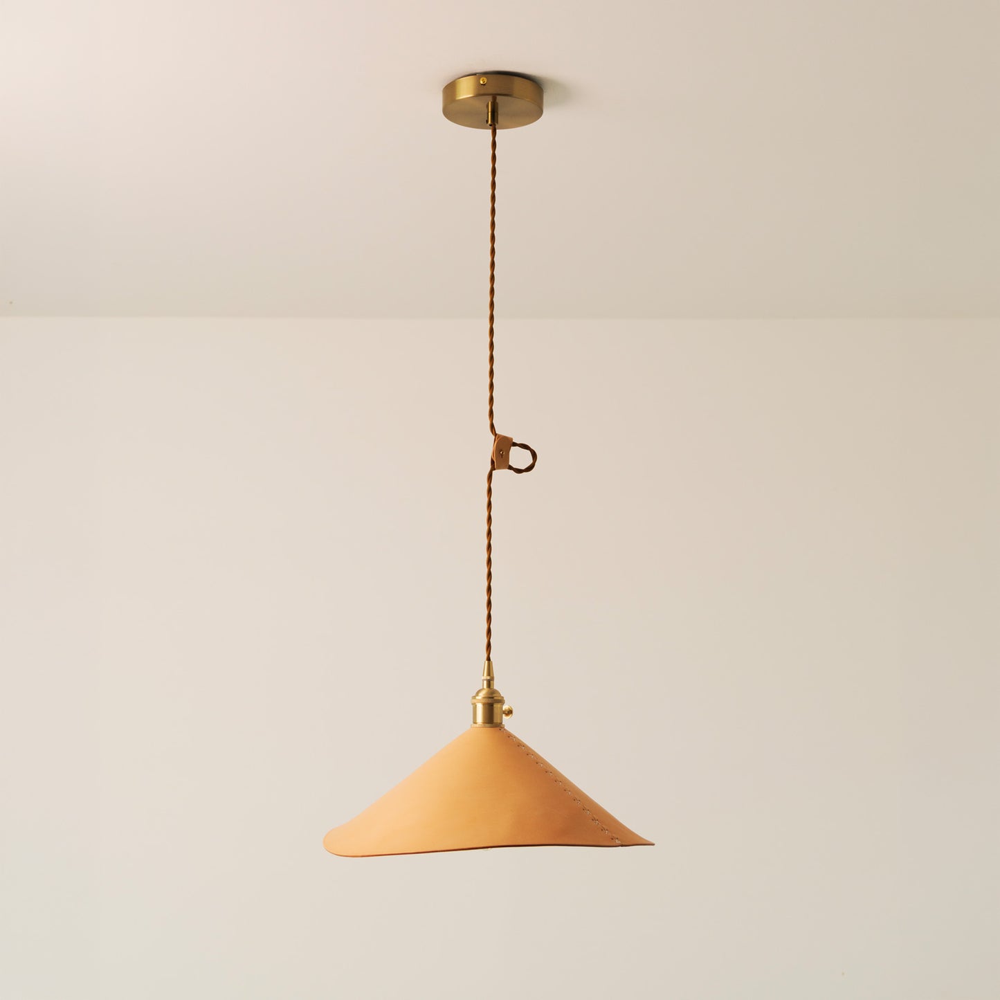 Baxter Leather Cone Shade Brass Fitting Pendant Light