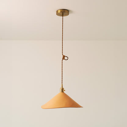 Baxter Leather Cone Shade Brass Fitting Pendant Light