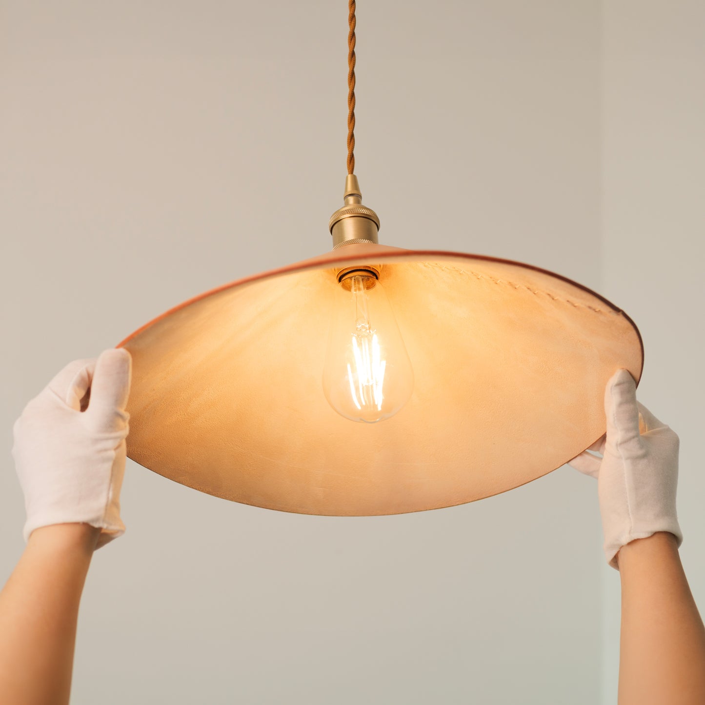 Baxter Leather Cone Shade Brass Fitting Pendant Light