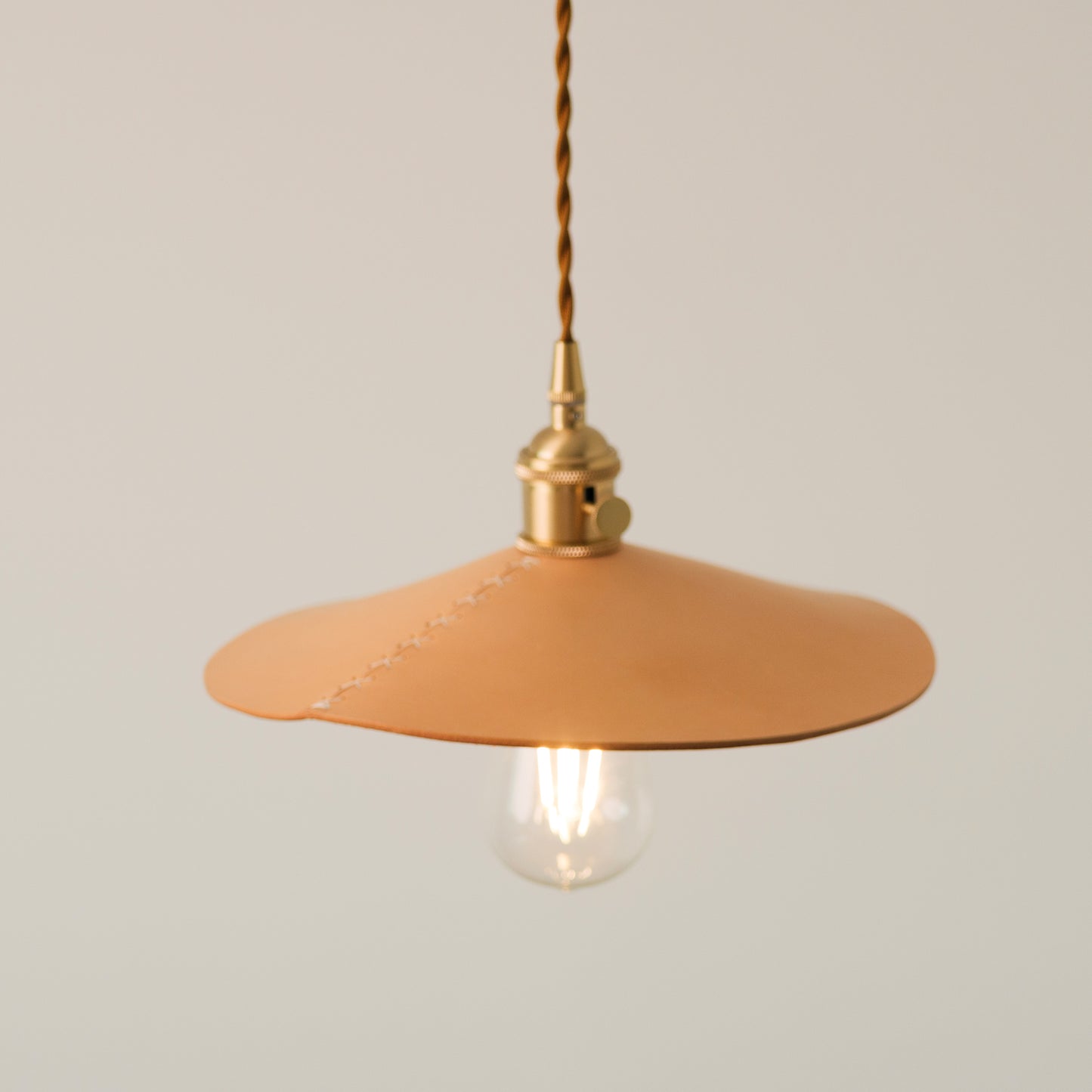 Baxter Leather Cone Shade Brass Fitting Pendant Light
