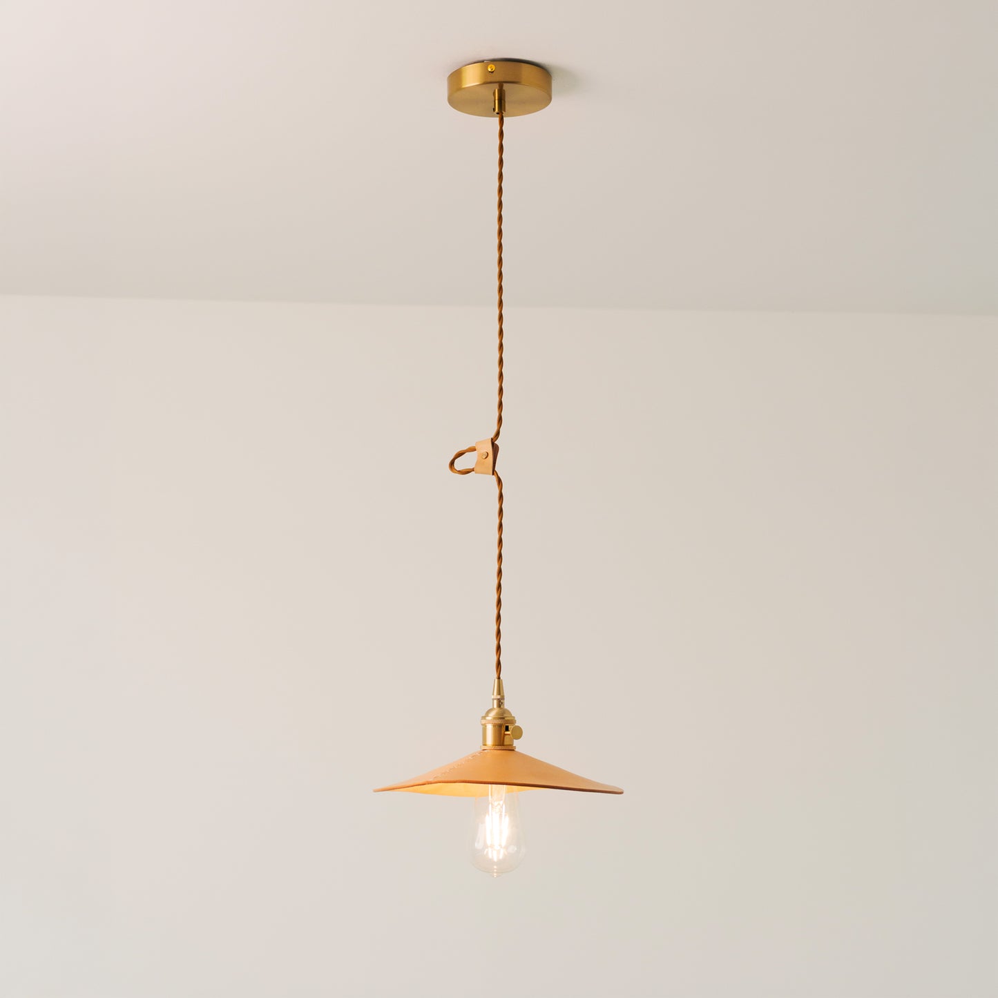 Baxter Leather Cone Shade Brass Fitting Pendant Light