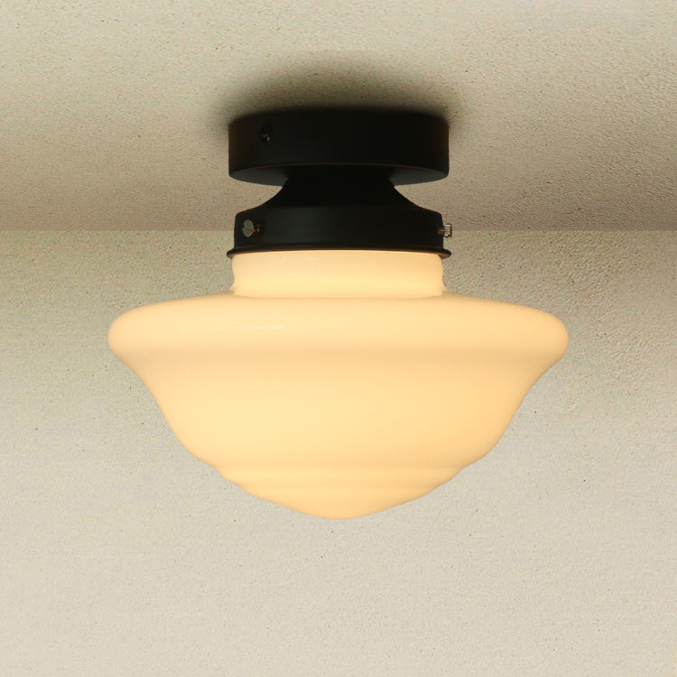 Art Deco D Milk Glass Fixed Ceiling Light